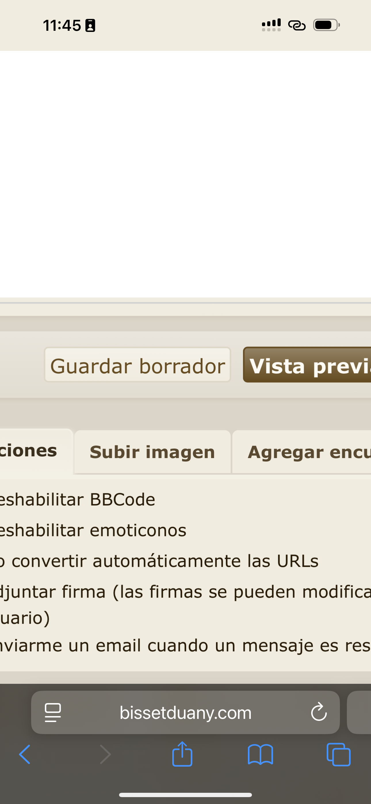 3. Adjuntar fotos (imprescindible para mostrar o pedir ayuda)<br /><br />Debajo del cuadro de texto encontrarás la opción “Subir imagen”.<br />	•	Pulsa para elegir una foto desde tu dispositivo.<br />	•	Puedes insertarla en cualquier parte del texto o dejarla al final.<br /><br />Las imágenes son clave para identificar modelos, resolver dudas técnicas, mostrar el estado real de una pieza o facilitar la búsqueda de un reloj perdido.