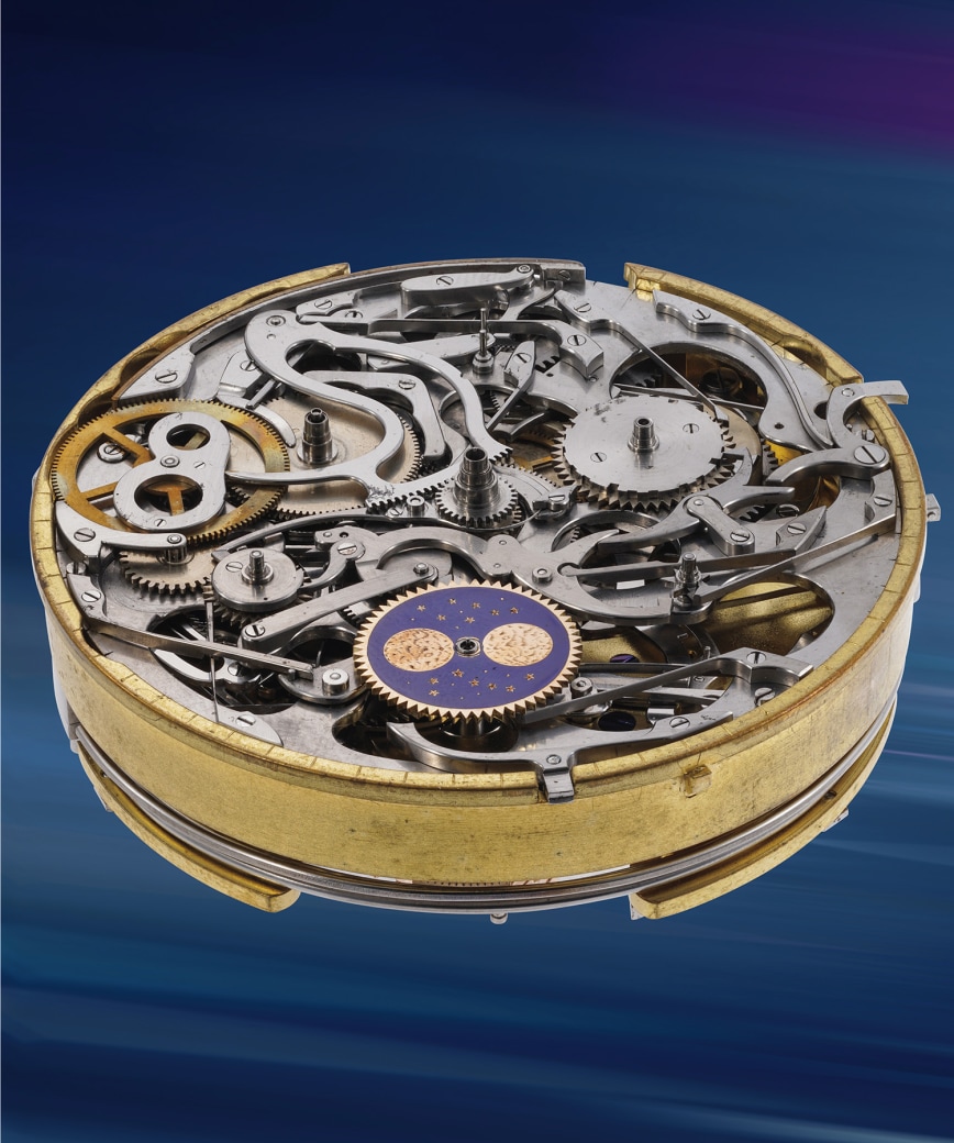 Close view of moonphase and calendar indications on the Hyper Complication